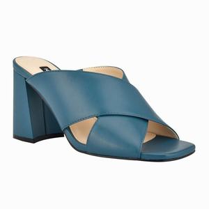 Nine West Gigi Block Heel Slides - Blue - Ireland (UI9321078)